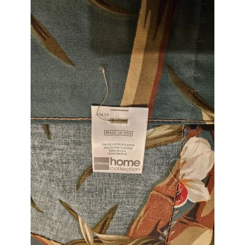 JC Penney Tropic Green Curtain Set W/ Tie‎ Backs Teal Bamboo 84” W X 84